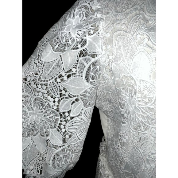 NEW Boston Proper White Lace Peplum Blouse Top Skirted Lined Crochet Size XL - Picture 3 of 10